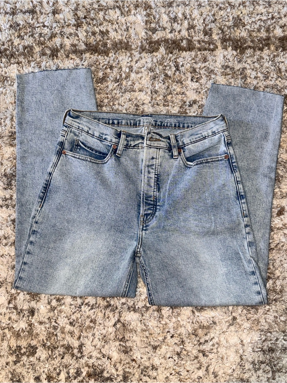 Old Navy Sky Hi Straight Jeans Size 10 Extra High Rise Raw Hem